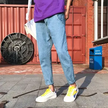 

Harajuku style jeans men's Korean style loose all-match bf style ankle-length pants junior high school students trend ulzzang