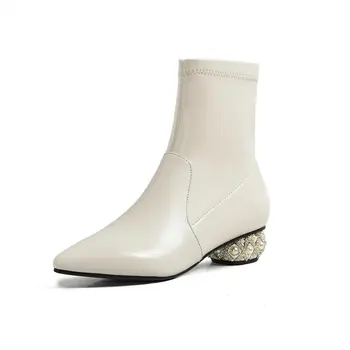 

Genuine leather Women Ankle Boots purple low Heels Dancing Shoes Woman Elegant Female Winter Chelsea Boots Warm Shoes