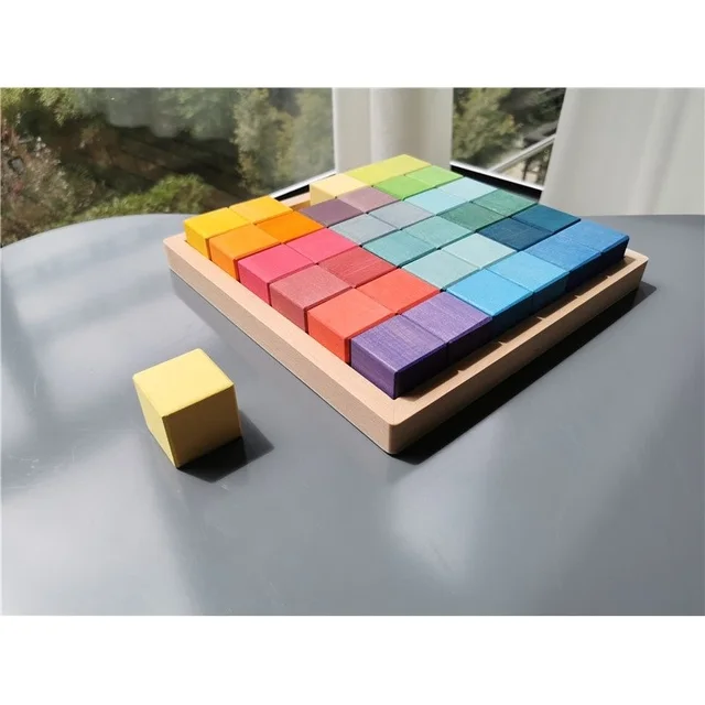 Babay Rainbow Wood Toy Montessori Building House Wooden Stacking Moon  Pastel Cubic Mosaic Butterfly Blocks Flower Brick 4