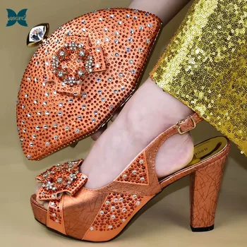 

Fashion African Women Matching Italian design Shoes and Bag Set Decorated with Rhinestone Italian Ladies Shoe and Bag
