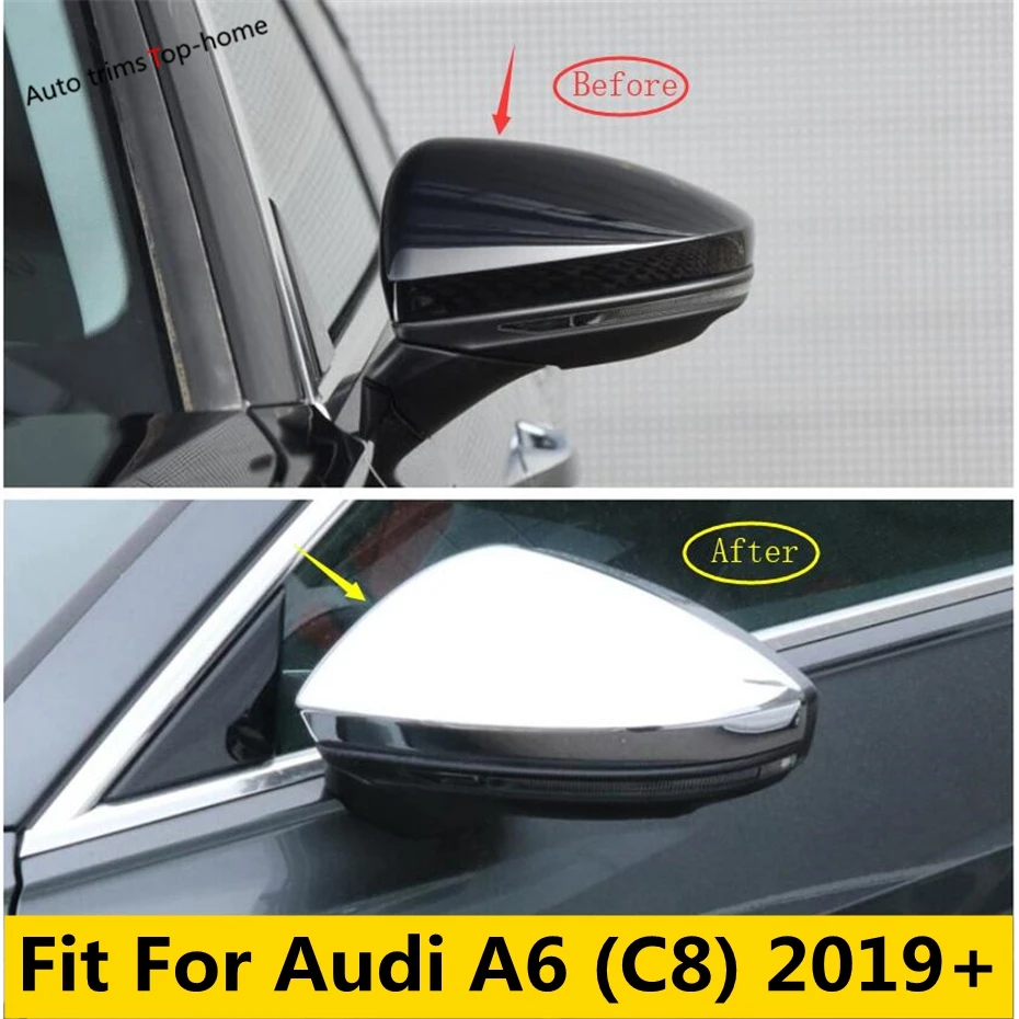 

Outside Door Rearview Mirror Rain Eyebrow Protection Cover Trim For Audi A6 C8 2019 - 2022 ABS Chrome Carbon Fiber Accessories