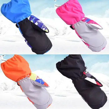 

Toddler Kids Waterproof Snow Ski Mittens Outdoor Thicken Lined Long Cuff Windproof Non-Slip Adjustable Winter Warm Gloves 3-12T