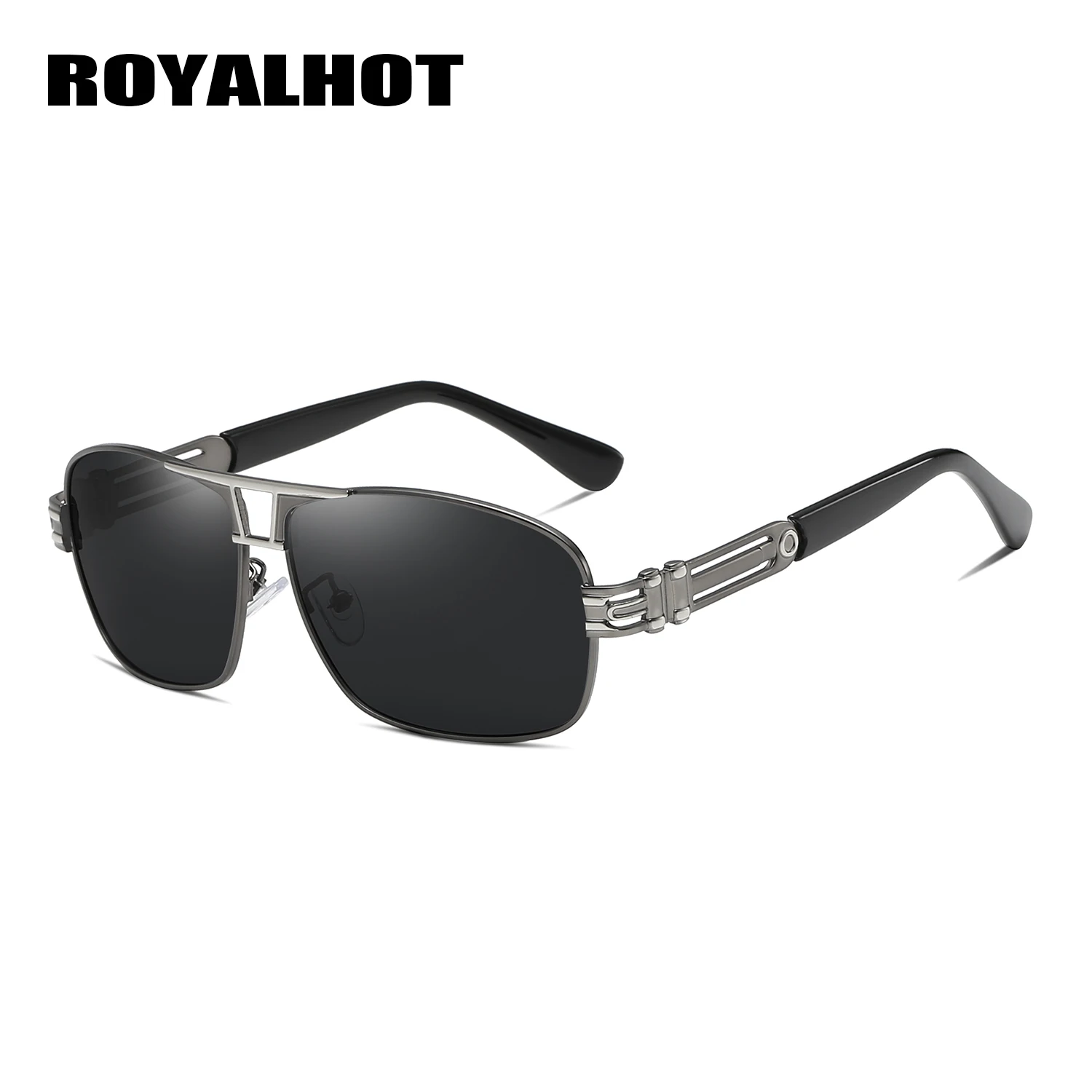 Grey Silver RoyalHot поляризационные, прямоугольной формы, солнцезащитные очки в оправе, мужские и женские очки для вождения, солнцезащитные очки, солнцезащитные очки, мужские очки, 70019 - Цвет линз: Grey Silver