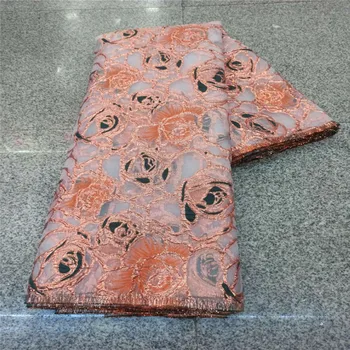 

Latest African Lace Fabric 2020 High Quality Jacquard Lace With Sequins Pink Nigerian Lace Fabrics For Wedding Dress 5 Yards