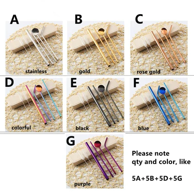 20 компл./лот 6 шт./пакет Нержавеющая сталь соломинки 3 Соломинки+ 1 ложка соломы+ 2 щетка для повторного использования бар питьевой воды 6 в 1 полный набор в коробке - Цвет: pls note colors
