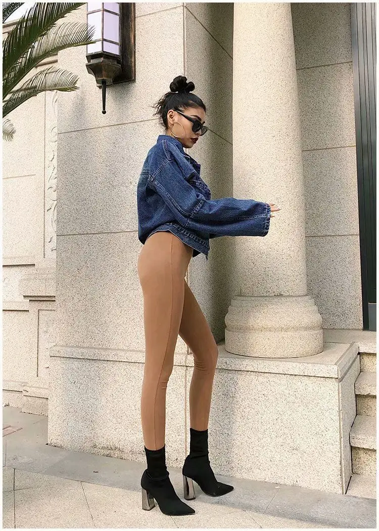 

2019 Spring Summer Fold-down Collar Long Sleeve Single Breasted Loose-Fit Slimming Retro Solid Color Jeans Coat Jacket