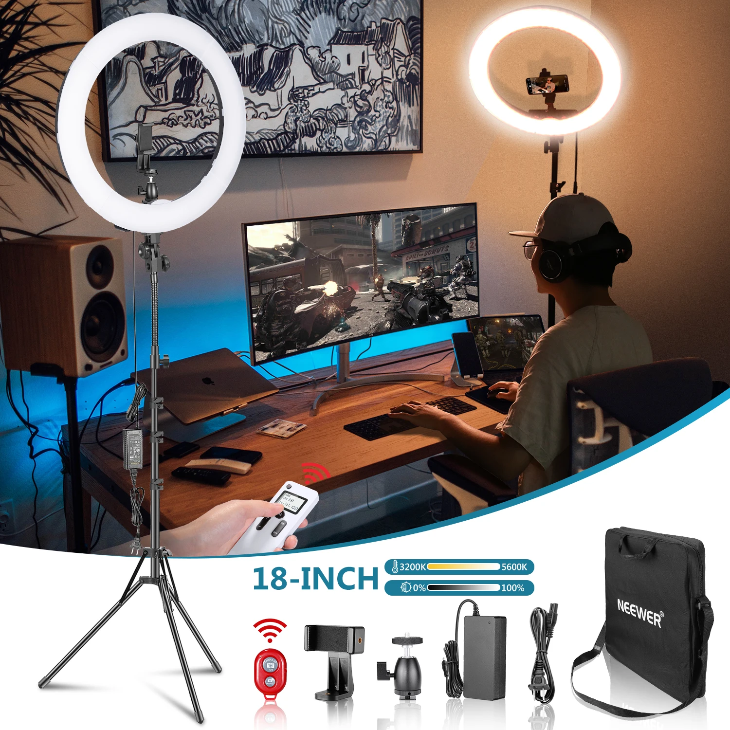Neewer передовые 2 4G 18 дюймовый светодиодный кольцевой светильник двухцветная лампа