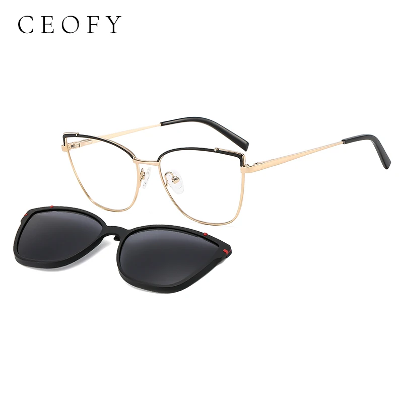 CEOFY Cat Eye Metal Retro Polarized Sunglasses Women Fashion