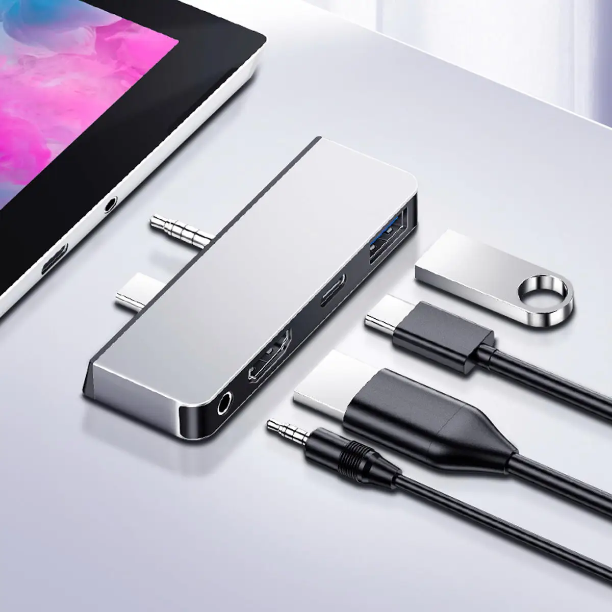 HDMI и USB3.0 OTG и аудио 3,5 мм и адаптер питания для поверхности Go to type-C