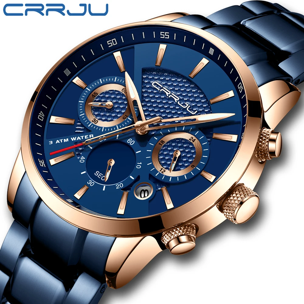 Часы CRRJU мужские с хронографом модные деловые повседневные водонепроницаемые
