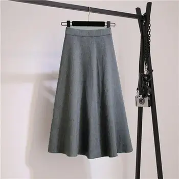 

Vintage Fall Winter Women Thick Sweater Umbrella Skirt High Waist Midi Knitted Skirt Empire A-Line Female Elegant Skirt