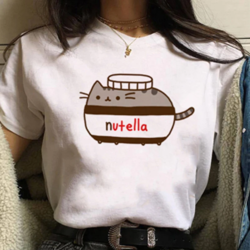 Lus Los, новинка, летняя женская футболка, Nutella, футболка с мультяшным принтом, Футболка Harajuku, футболка, Забавные топы, футболка, летние милые женские футболки