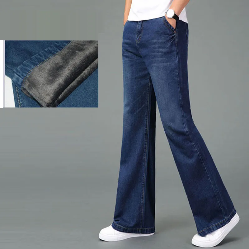 Мужские джинсы, мужские зимние вельветовые свободные прямые мужские джинсы, повседневные мужские плотные брюки, джинсовые рожки, Размер 27-34 - Цвет: Dark Blue