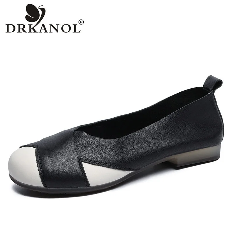 

DRKANOL 2024 Fashion Mixed Colors Women Genuine Leather Shoes Spring Summer Cross Slip On Flat Leisure Loafers Women Moccasins