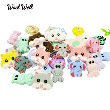 

5pcs Mini cute Hamster Elephant Silicone Beads Baby Teether hippo Teething Food Grade Cartoon DIY Necklace Toys Nursing Beads