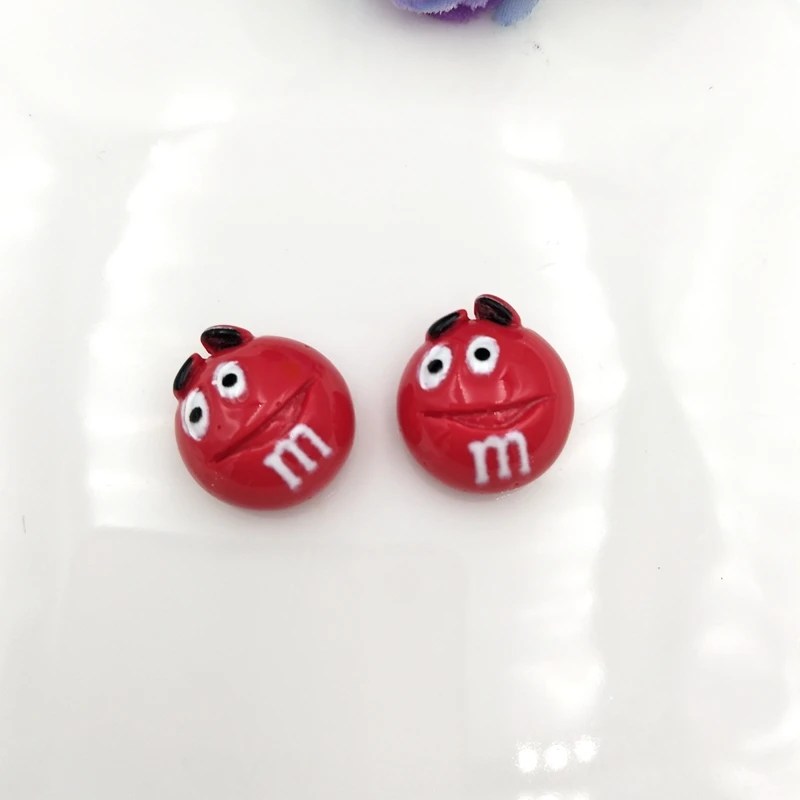 18pcs Kawaii Flat Back Resin M Beans Lovely Candy Round Flatback Cabochon DIY ornaments craft decoration - Цвет: Красный