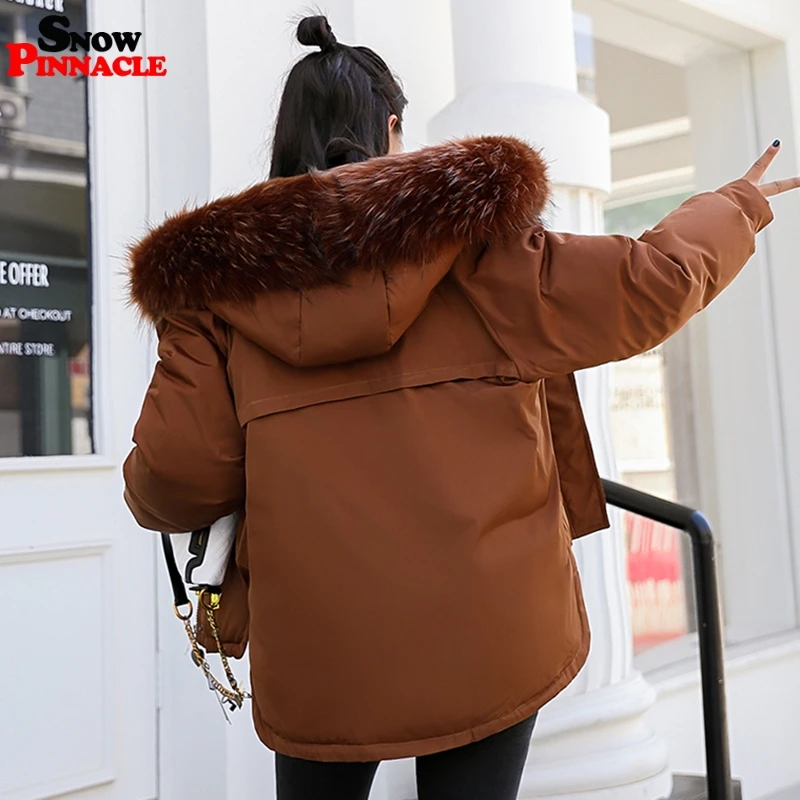 Зимняя женская куртка, пальто, толстый теплый большой меховой воротник, ткань Оксфорд, ветрозащитные короткие парки, пальто, куртки с подкладкой из синтепона, верхняя одежда