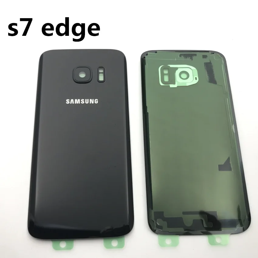 Samsung Galaxy S7 G930 S7 edge G935 Задняя крышка батареи корпус двери+ Ушная камера стеклянная рамка объектива Запасные части для ремонта - Цвет: s7 edge black