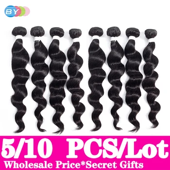 

10pcs/lot BY Loose Deep Wave Malaysian Human Hair Bundles Remy Hair Extension Wholesale Price Wave Formers 28 30inch Deals