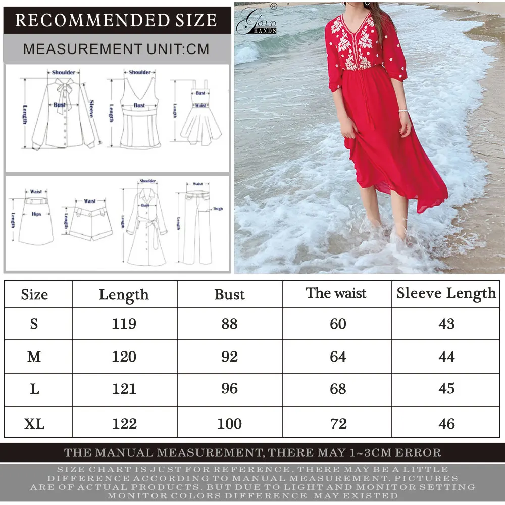 Gold Hands New Hot Summer Women Red Dress V-neck Half Sleeves Large Size Casual Holiday Dress Embroidery Slim Chic Dresses