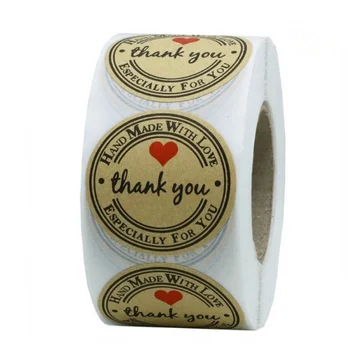 

500pcs/Roll 2.5cm Round Natural Kraft Thank You Sticker Seal Label Handmade Wedding Gift Sticker Paper Stationery Sticker
