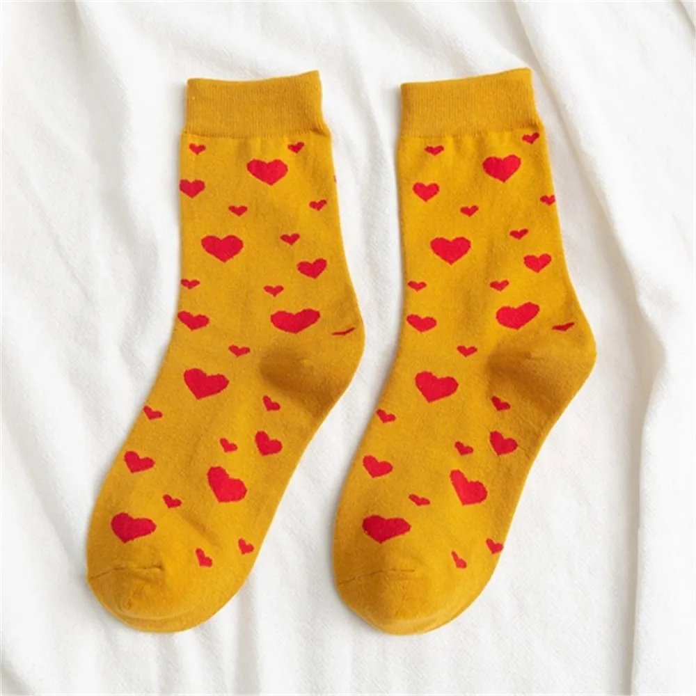 Girls' New Red Love Heart Socks Happy Funny Harajuku Hipster Skateboard Street Dance Campus College Style Happy Sock - Color: Yellow