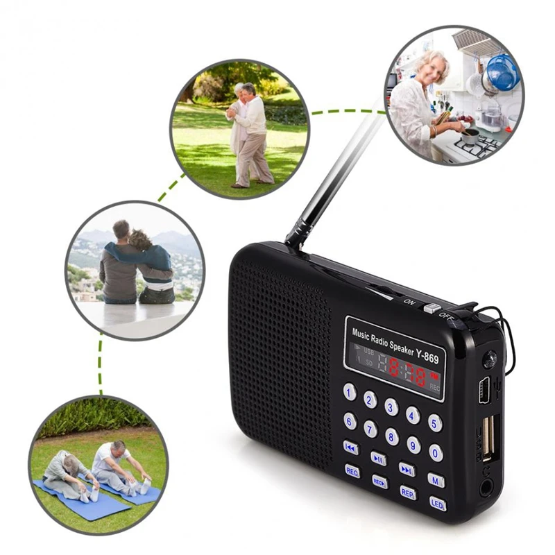 Portable Mini Stereo Lcd Display Fm/Am Radio Usb Tf Card Music Player Rechargeable Battery With Led Light