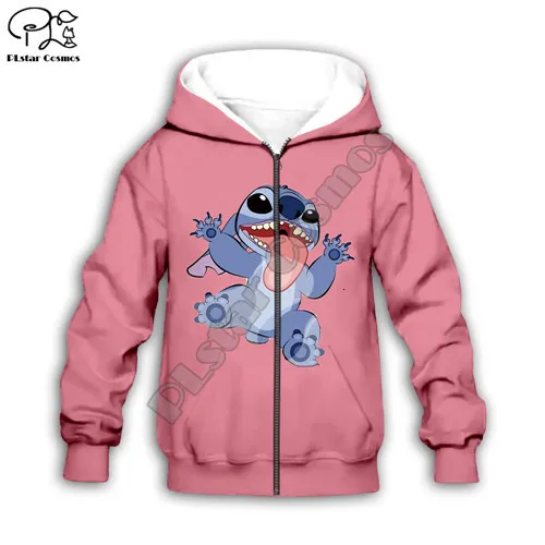 Kids zip hoodies Одежда для мальчиков и девочек в стиле аниме; kawaii Lilo Stitch; детские розовые толстовки с капюшоном с 3d принтом; длинные толстовки на молнии; штаны - Цвет: Kids zip hoodies