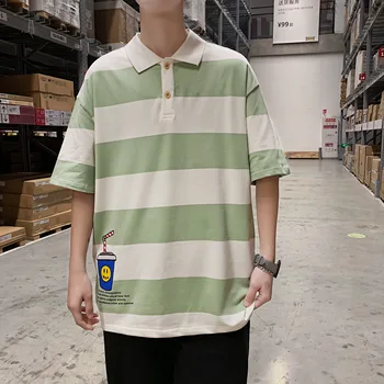 

Youth Men Students Fashion Short sleeve Cotton T-shirts print summer casual polo collar t shirts