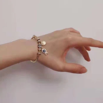 

luxurious Solid Lucky Fish Open Cuff Bracelet with Sliding Rings Compass Charm Bangle Bracelet Women Brand Jewelry