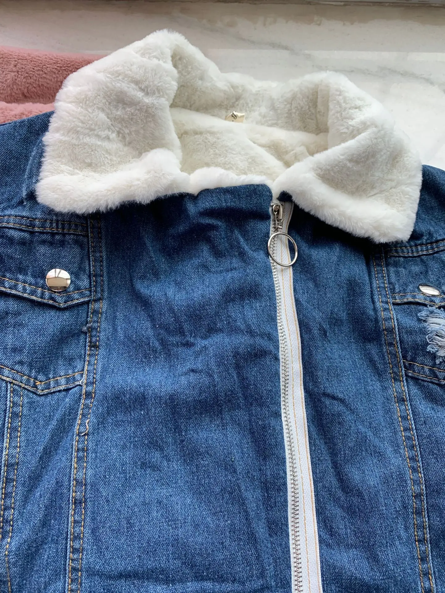 Женская джинсовая куртка с мехом, Женская сезон осень-зима, джинсовая куртка, толстый теплый пуховик, Повседневная Свободная джинсовая куртка с длинным рукавом, верхняя одежда - Цвет: Белый