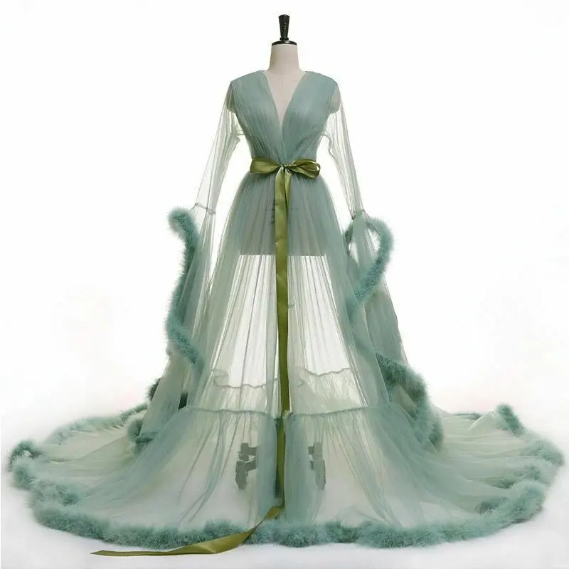 Бархатное элегантное женское платье из страуса для танцев, с сеткой, шаль, сексуальный, прозрачный, длинный хвост, сценический костюм, женский костюм певицы