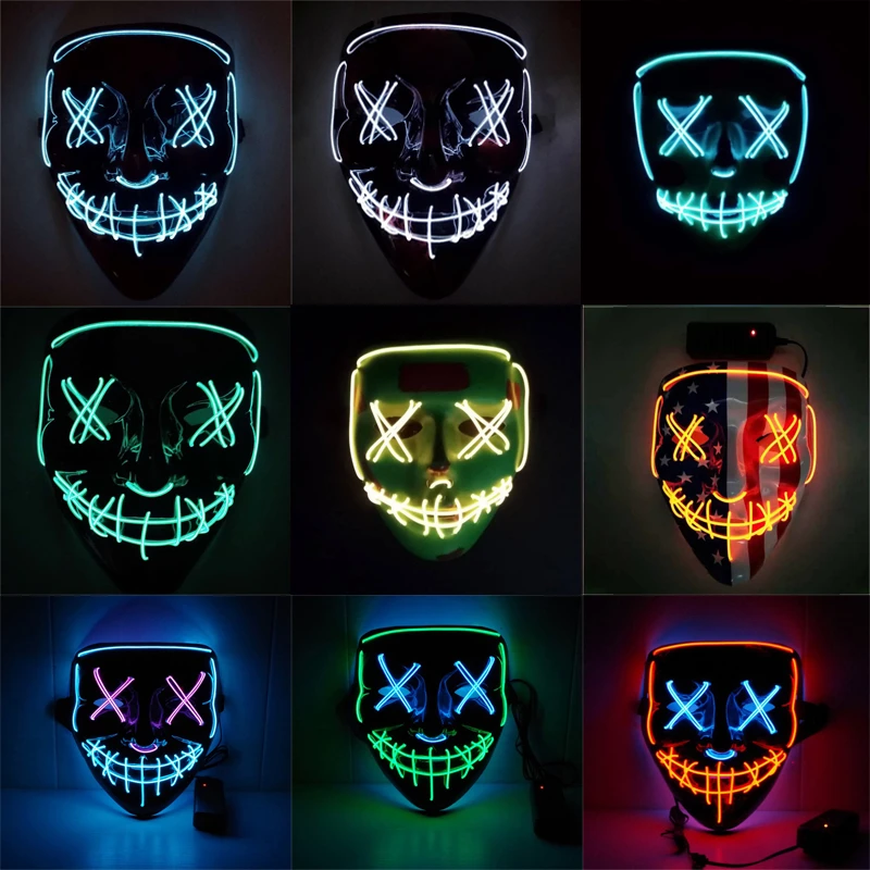 Led Mask Halloween Party Masque Masquerade Masks Neon Maske Light Glow In Dark Mascara Horror Maska Glowing Masker Party Diy Decorations Aliexpress