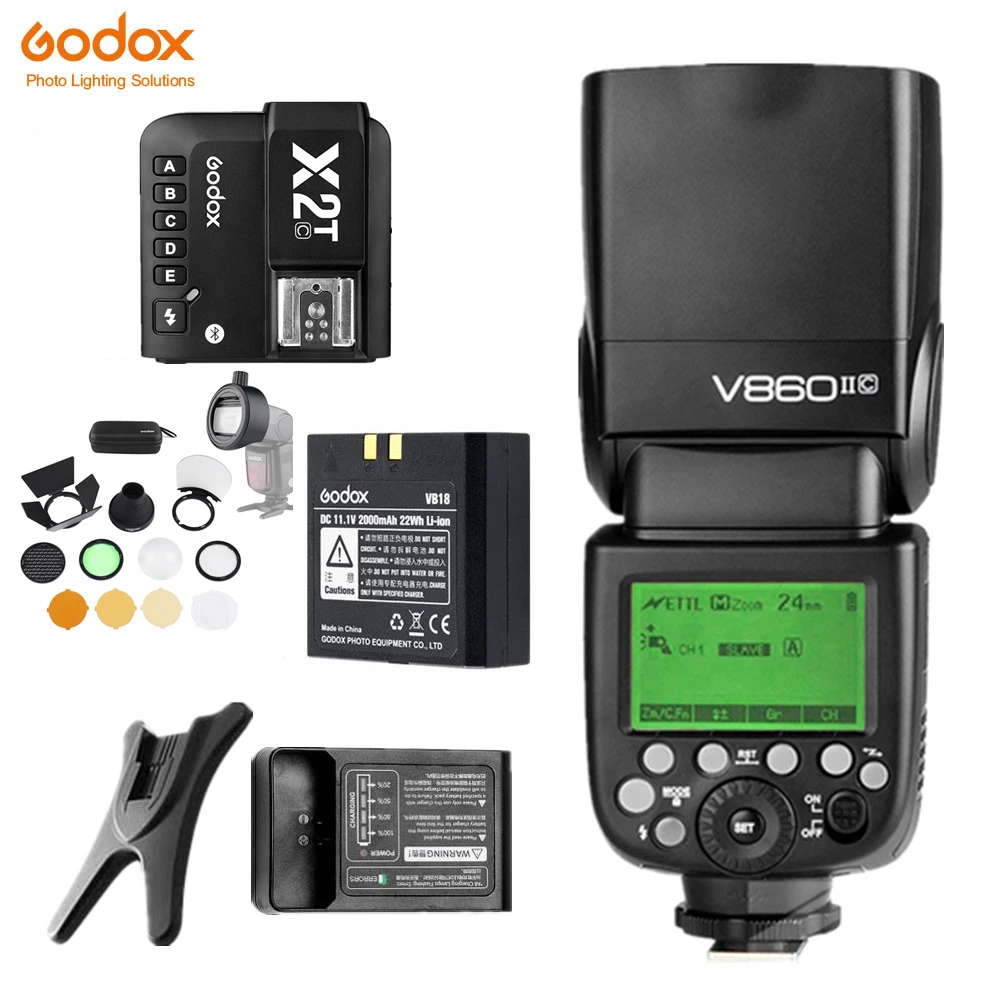 V860IIC X2T AK-R1 Godox V860II-C V860IIC TTL Speedlite 1/8000S 2.4G Wireless Flash light Li-ion Battery X2T-C Trigger Transmitter For Canon Camera - Цвет: V860IIC X2T AK-R1