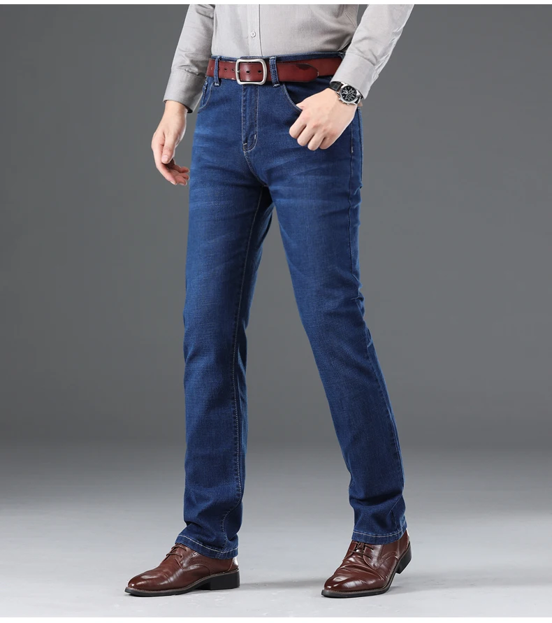Большие размеры Мужские джинсы-стрейч 2019 брендовая мужская одежда модные деловые повседневные джинсы классические синие прямые джинсовые