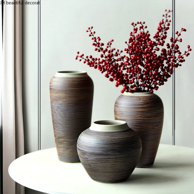 

Chinese Retro Ceramic Vase Decoration Living Room Flower Arrangement Simulation Flower Decoration Craft Simple Countertop Vase