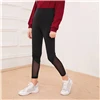 SHEIN/детские черные однотонные повседневные леггинсы с контрастной сетчатой вставкой для девочек; детские штаны; коллекция года; осенние детские обтягивающие брюки с эластичной резинкой на талии