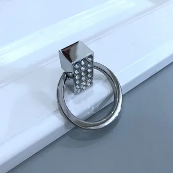 

32mm modern simple chrome silver glass crystal drop ring cupboard wine cabinet handle bronze drawer tv cabinet dresser knob pull