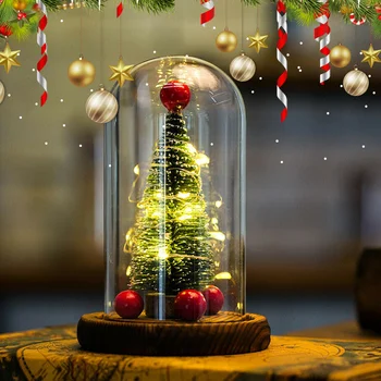 

Mini Christmas Tree in Glass with LED Lights Ornaments Decoration for Home Party QJS Shop