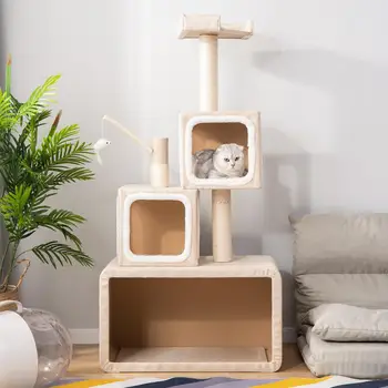 

140cm Cat Scratcher Kitten Tree Tower Scratching Post Pets Climbing Activity Centre Play House Box Structure