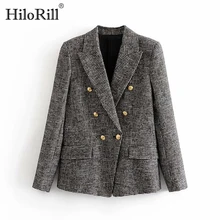 Элегантные женские твидовые клетчатые блейзеры, костюмы с зубчатым вырезом, куртка с узором "гусиная лапка", двубортные карманы, модное пальто для женщин, Chaquetas
