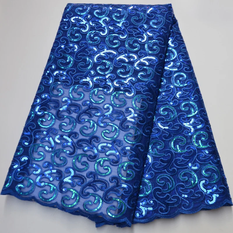 (5yards/pc) latest arrival royal blue African tulle lace fabric with delicate sequins embroidery high quality for dress FLP220 | Дом и сад