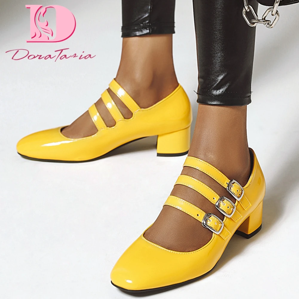 

Doratasia 2020 New Design Plus Size 34-48 Mary Janes Pumps Woman Shoes Patent Leather Buckle Strap Thick Heels Women Pumps