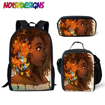 

NOISYDESIGNS Kid School Bags Black Art African Girls School Backpack for Girls Elementary 3Pcs/Set Teenager Schoolbags