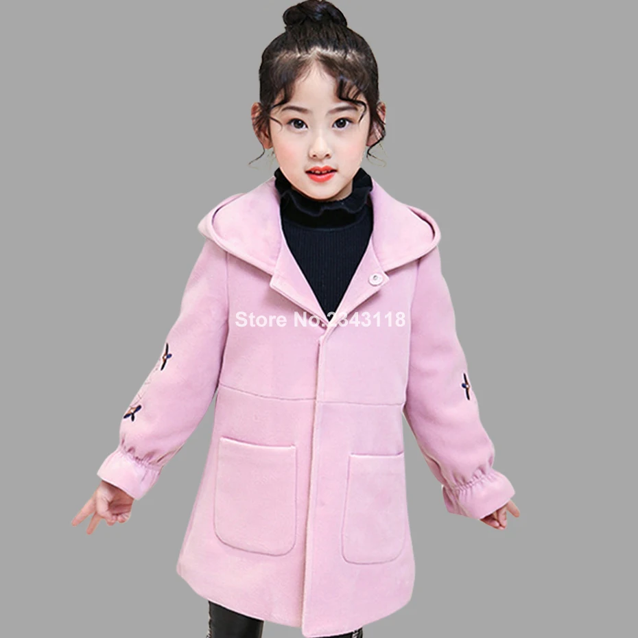 

Abesay Fashion Autumn Woolen Girls Jackets Solid Embroidery Jackets Kids For Girls Winter Teenage Girls Clothing 4-12 Years