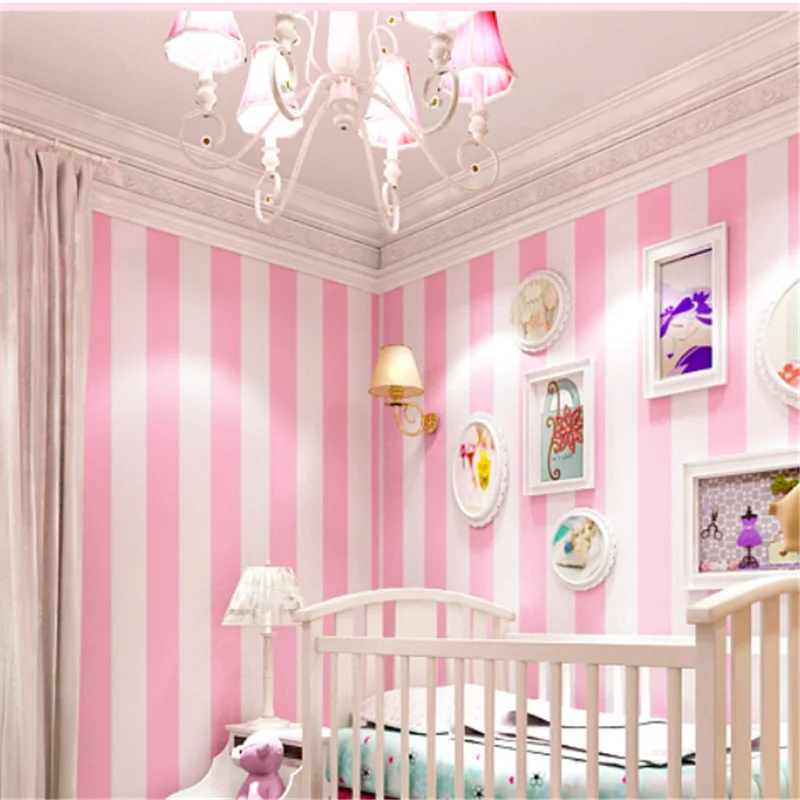 

wellyu Vertical stripes wallpaper pink pink princess children's room warm girl girls bedroom living room girl heart wallpaper