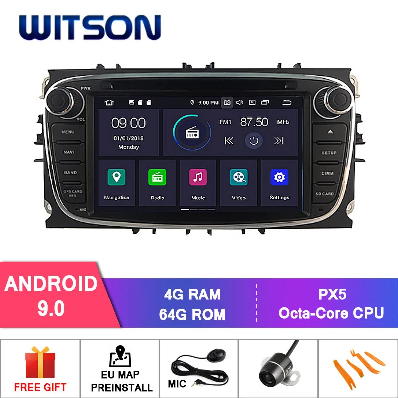 WITSON Android 9,0 4 ГБ ОЗУ+ 32 ГБ флэш 8 Восьмиядерный автомобильный DVD для FORD MONDEO FOCUS S-MAX GALAXY Стерео gps+ DVR/wifi+ DSP+ DAB+ OBD