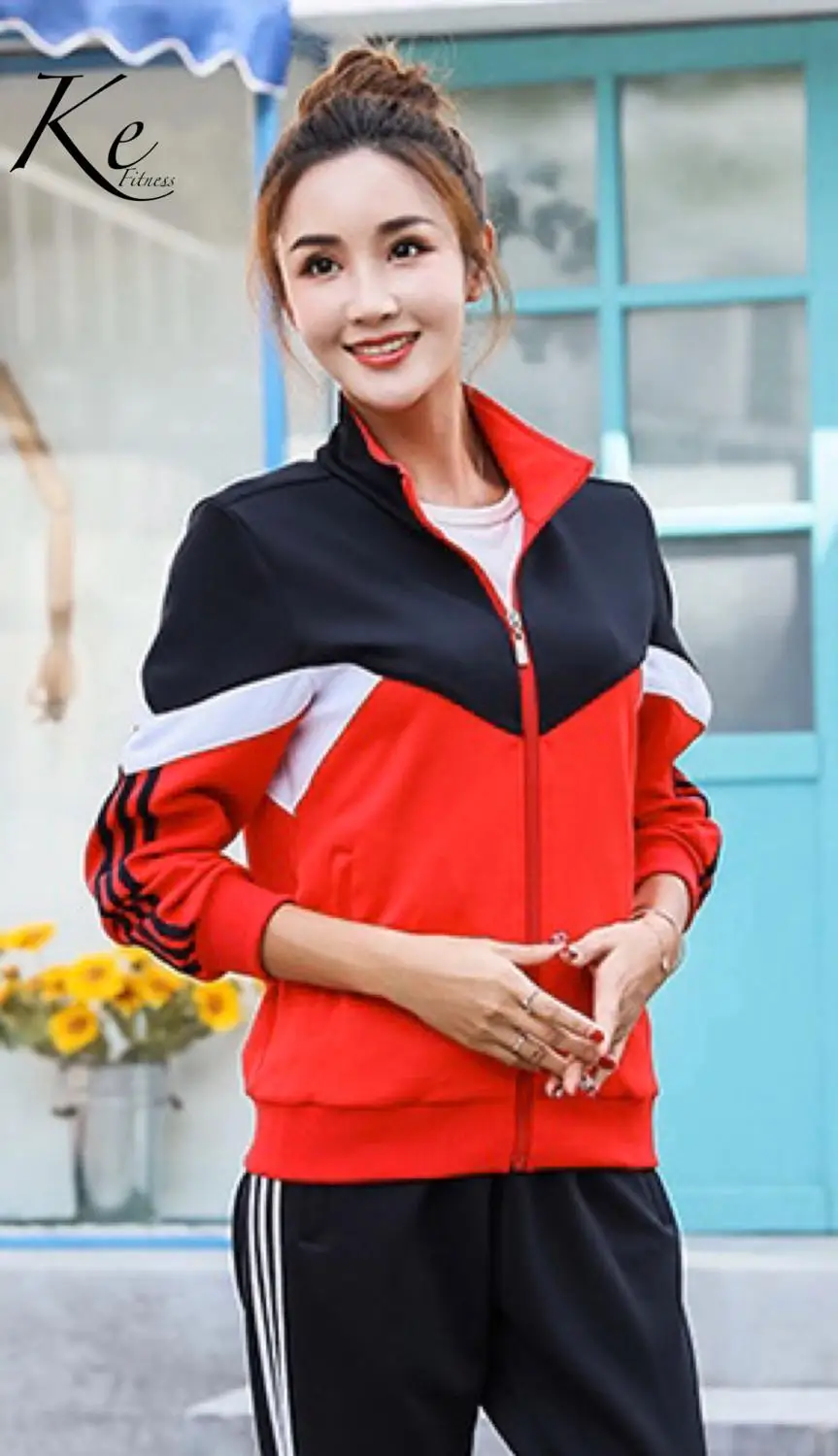 Ropa deportiva para la familia hombre nino nina mujer chandal deportivo pantalon chaqueta traje deportivo; Спортивный комплект для семьи и детей - Цвет: Mujer Rojo