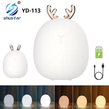 

LED Night Light USB Cartoon Rabbit Lamp Rechargeable Silicone Lights Dimmable Bedroom Bedside Child Eye Protection Gift Lamps