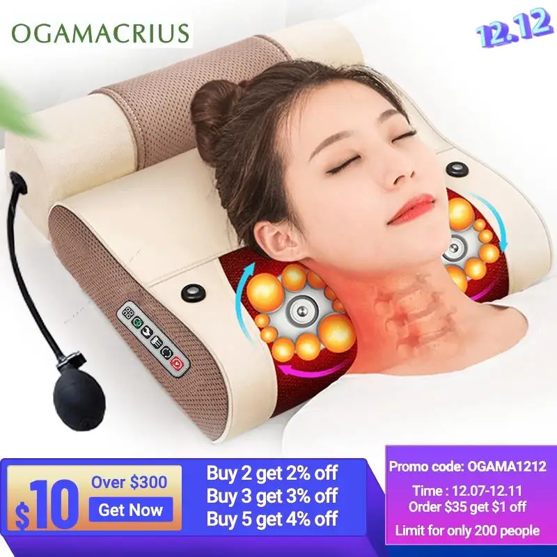 OGAMACRIUS 2 In1Massage oreiller chaleur vibrateur Shiatsu dispositif Cervical sain corps Relaxation Massageador pour dos cou masseur ► Photo 1/6